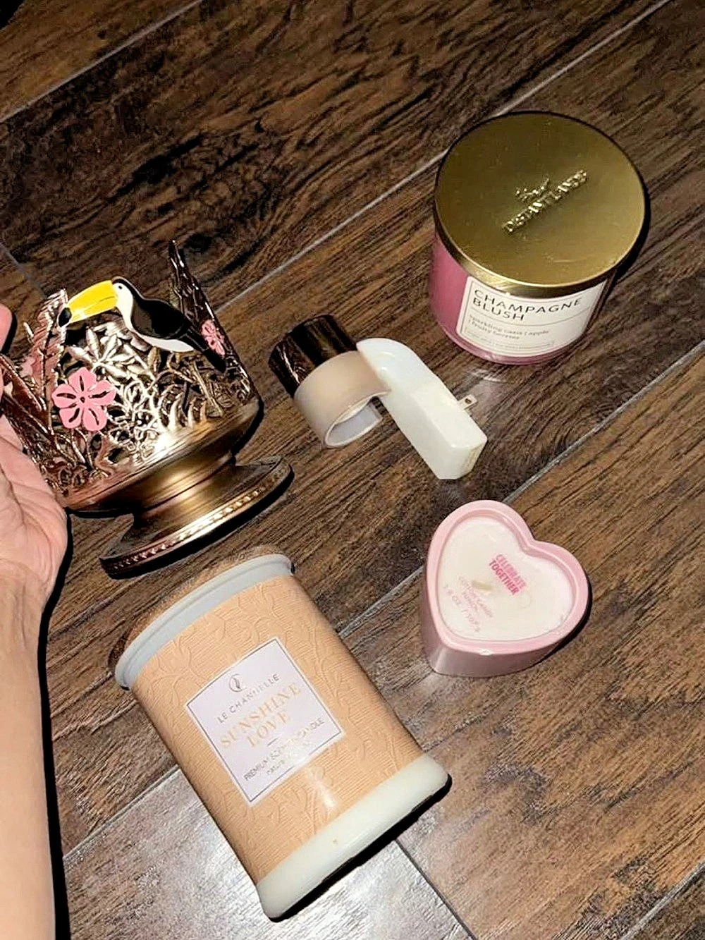 Bath & Body Works Champagne Toast Floral Candle Holder Pink & Gold NWT